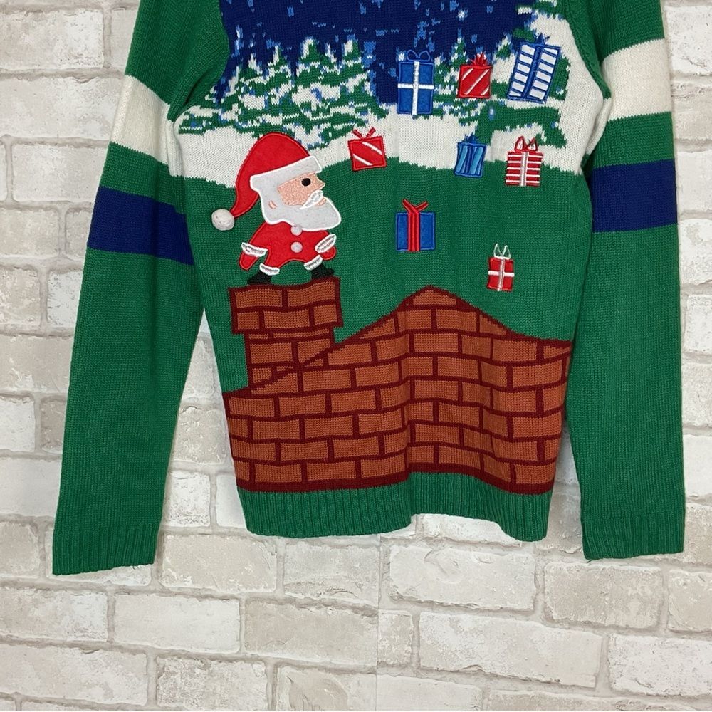 Festive Knit Green Christmas Santa Crewneck Size XL 14-16 - Picture 4 of 16
